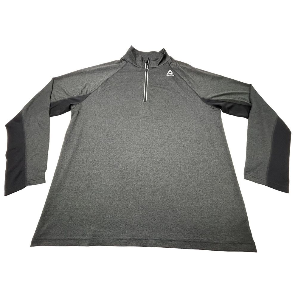 Reebok Long Sleeve Shirt Men's XL Q-Zip Athletic Relaxed Fit Pullover Gray